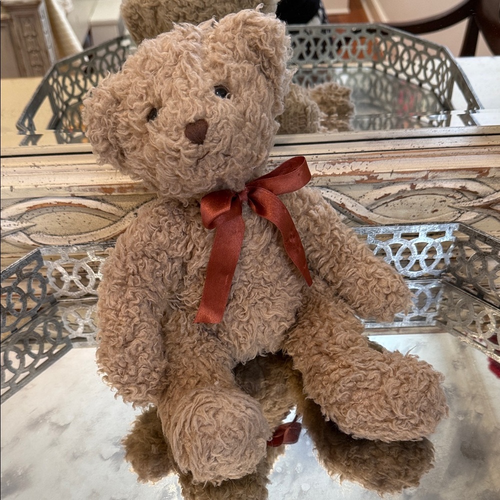 Restoration Hardware Curly Teddy Bear with Satin Bow